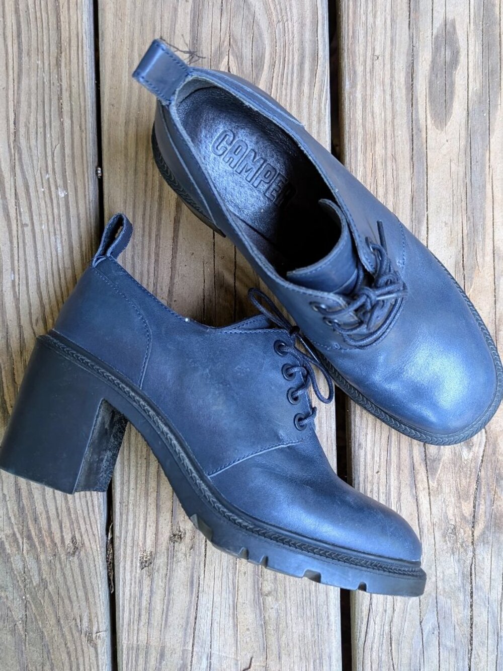 Camper Whitnee Blue Leather Block Heel